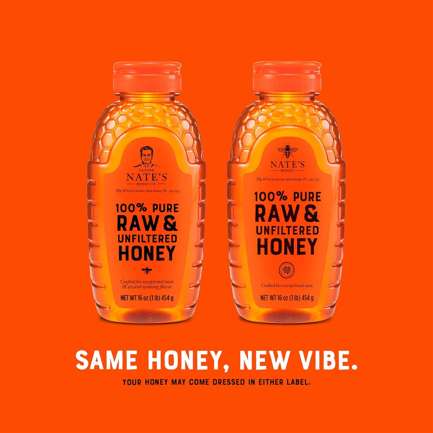 image:imageNates 100 Pure Raw amp Unfiltered Honey NoDrip Sustainable Squeeze Pouch Purity Guarantee No Additives 14 OunceBottle