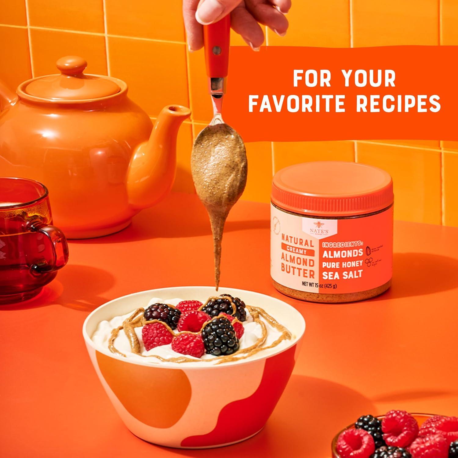 image:imageNates Honey Almond Butter Creamy AllNatural No Palm Oil No Refined Sugar 3 Real Ingredients Sweetened Only with Pure Honey 15 oz Jar