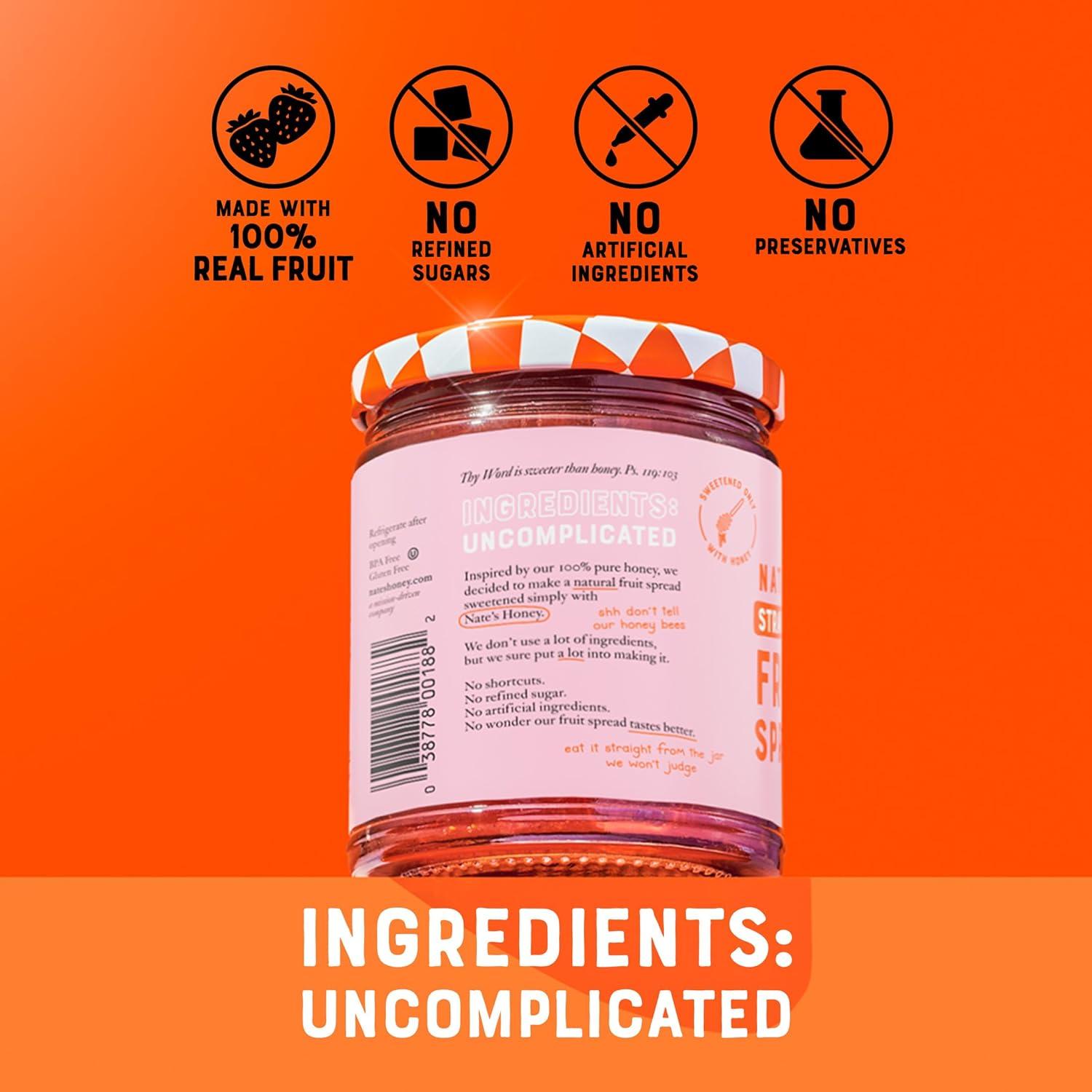 image:imageNates Honey Fruit Spread AllNatural Strawberry Made with Real Strawberries amp No Refined Sugar Sweetened with 100 Pure Honey 10 oz Jar EasytoSpreadStrawberry