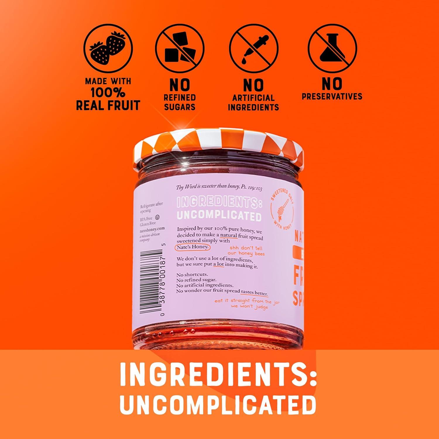 image:imageNates Honey Fruit Spread AllNatural Strawberry Made with Real Strawberries amp No Refined Sugar Sweetened with 100 Pure Honey 10 oz Jar EasytoSpreadMixed Berry