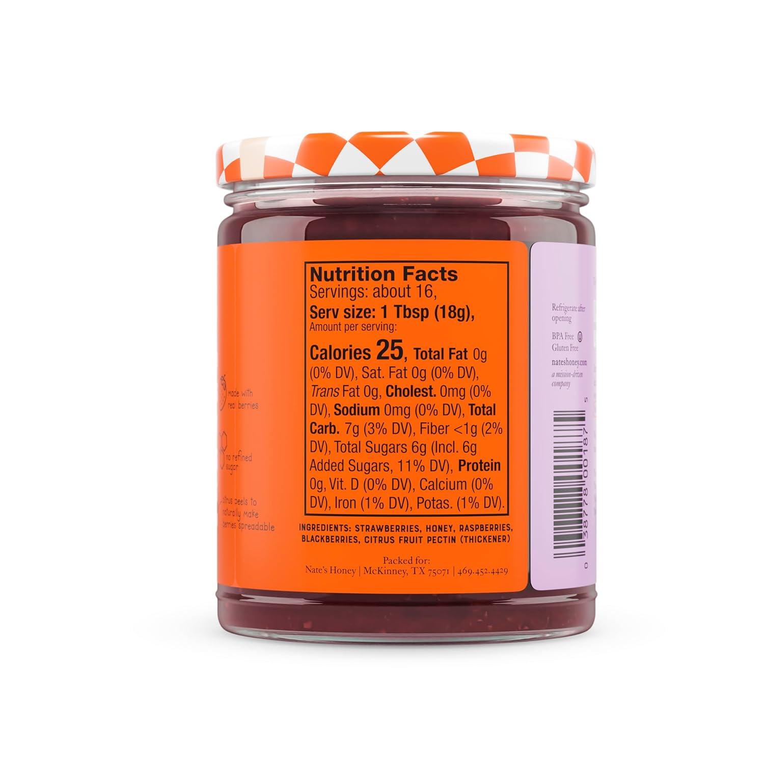 image:imageNates Honey Fruit Spread AllNatural Strawberry Made with Real Strawberries amp No Refined Sugar Sweetened with 100 Pure Honey 10 oz Jar EasytoSpreadMixed Berry