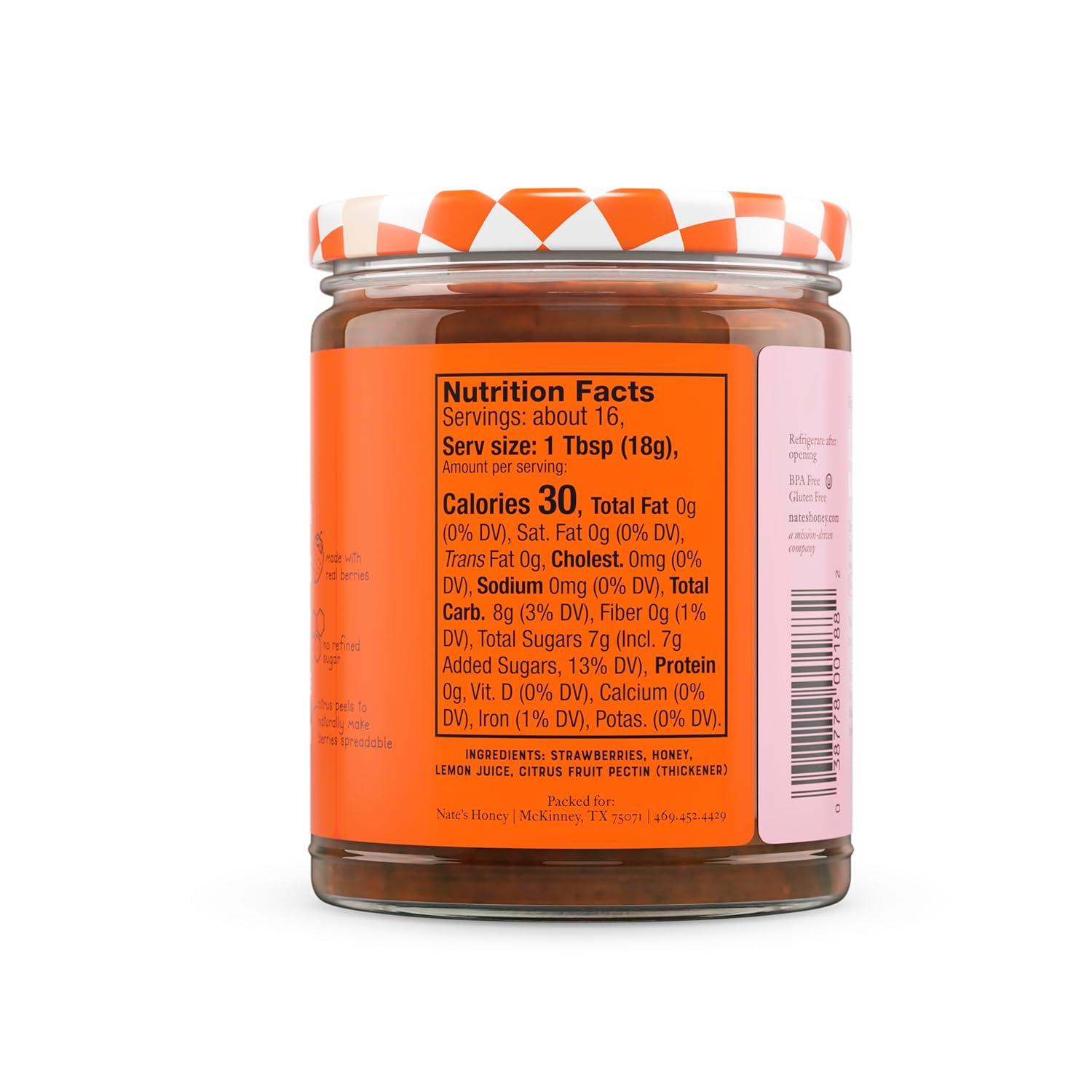 image:imageNates Honey Fruit Spread AllNatural Strawberry Made with Real Strawberries amp No Refined Sugar Sweetened with 100 Pure Honey 10 oz Jar EasytoSpreadStrawberry