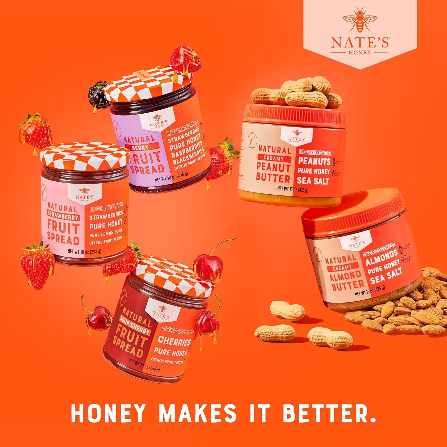 image:imageNates Honey Peanut Butter Creamy AllNatural 3 Real Ingredients Sweetened Only with Pure Honey 15 oz Jar No Refined Sugar No Palm Oil Easy to Stir