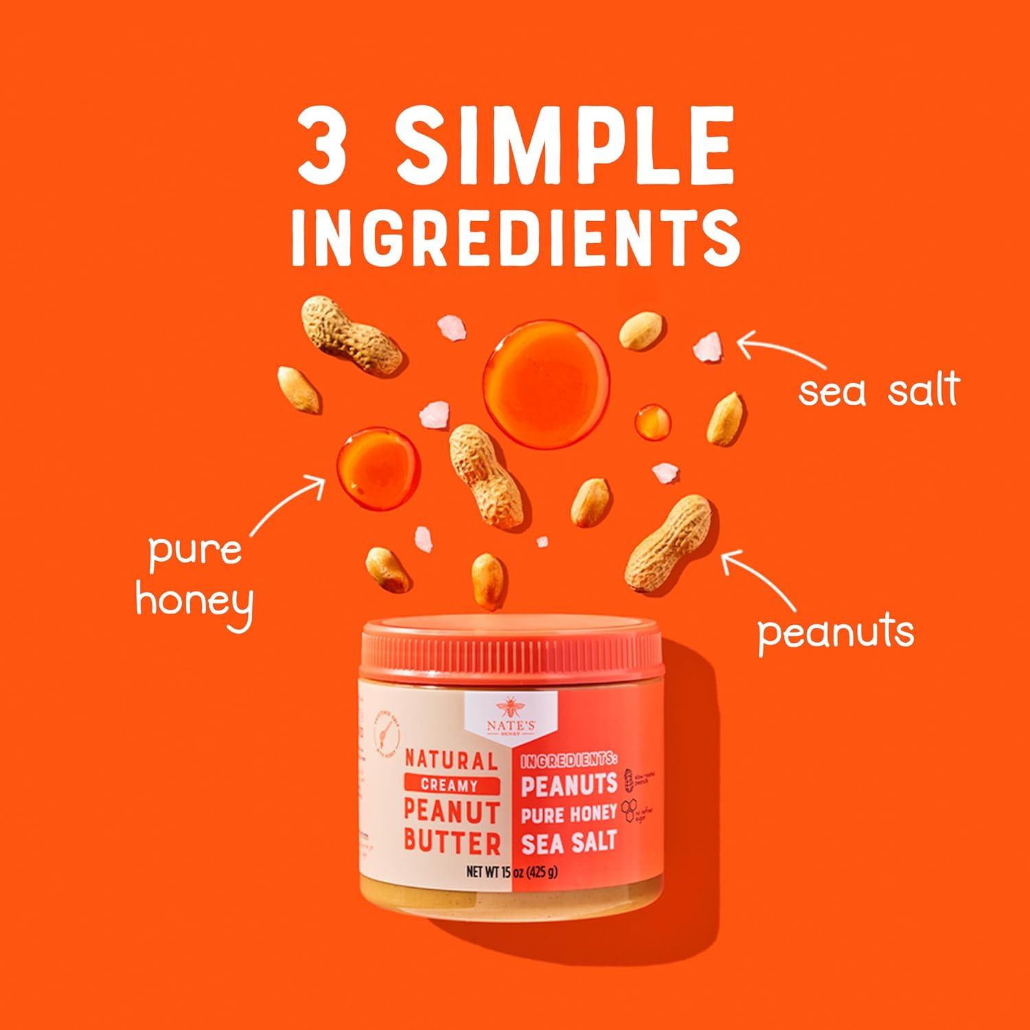 image:imageNates Honey Peanut Butter Creamy AllNatural 3 Real Ingredients Sweetened Only with Pure Honey 15 oz Jar No Refined Sugar No Palm Oil Easy to Stir