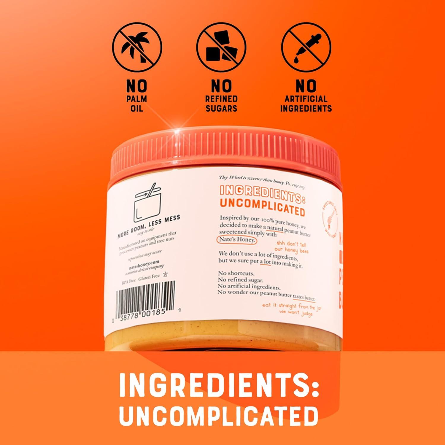 image:imageNates Honey Peanut Butter Creamy AllNatural 3 Real Ingredients Sweetened Only with Pure Honey 15 oz Jar No Refined Sugar No Palm Oil Easy to Stir