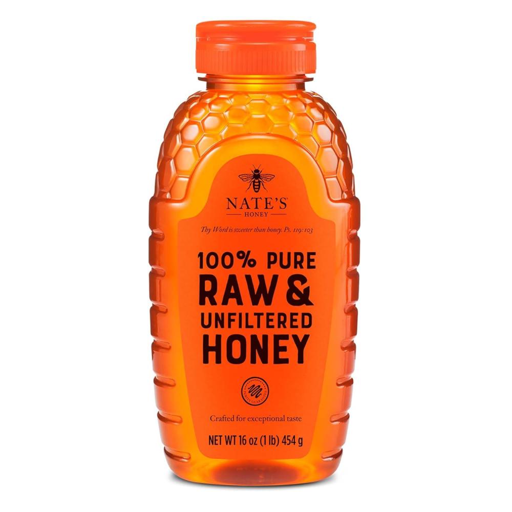 image:imageNates 100 Pure Raw amp Unfiltered Honey NoDrip Sustainable Squeeze Pouch Purity Guarantee No Additives 14 OunceBottle