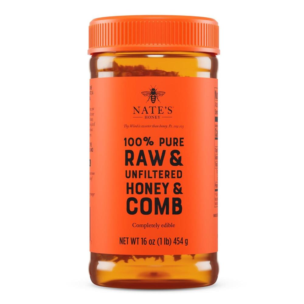 image:imageNates 100 Pure Raw amp Unfiltered Honey and Comb 16oz Jar16 Ounce Pack of 1