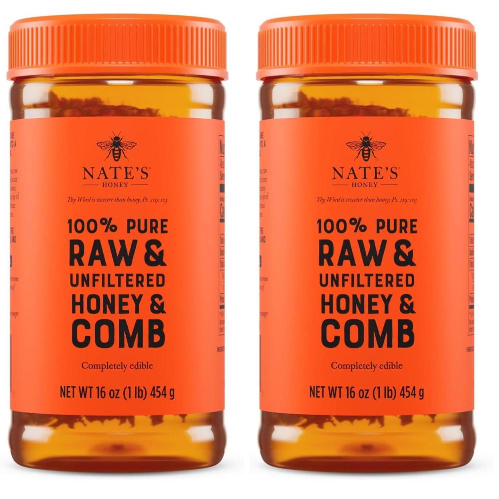 image:imageNates 100 Pure Raw amp Unfiltered Honey and Comb 16oz Jar16 Ounce Pack of 2