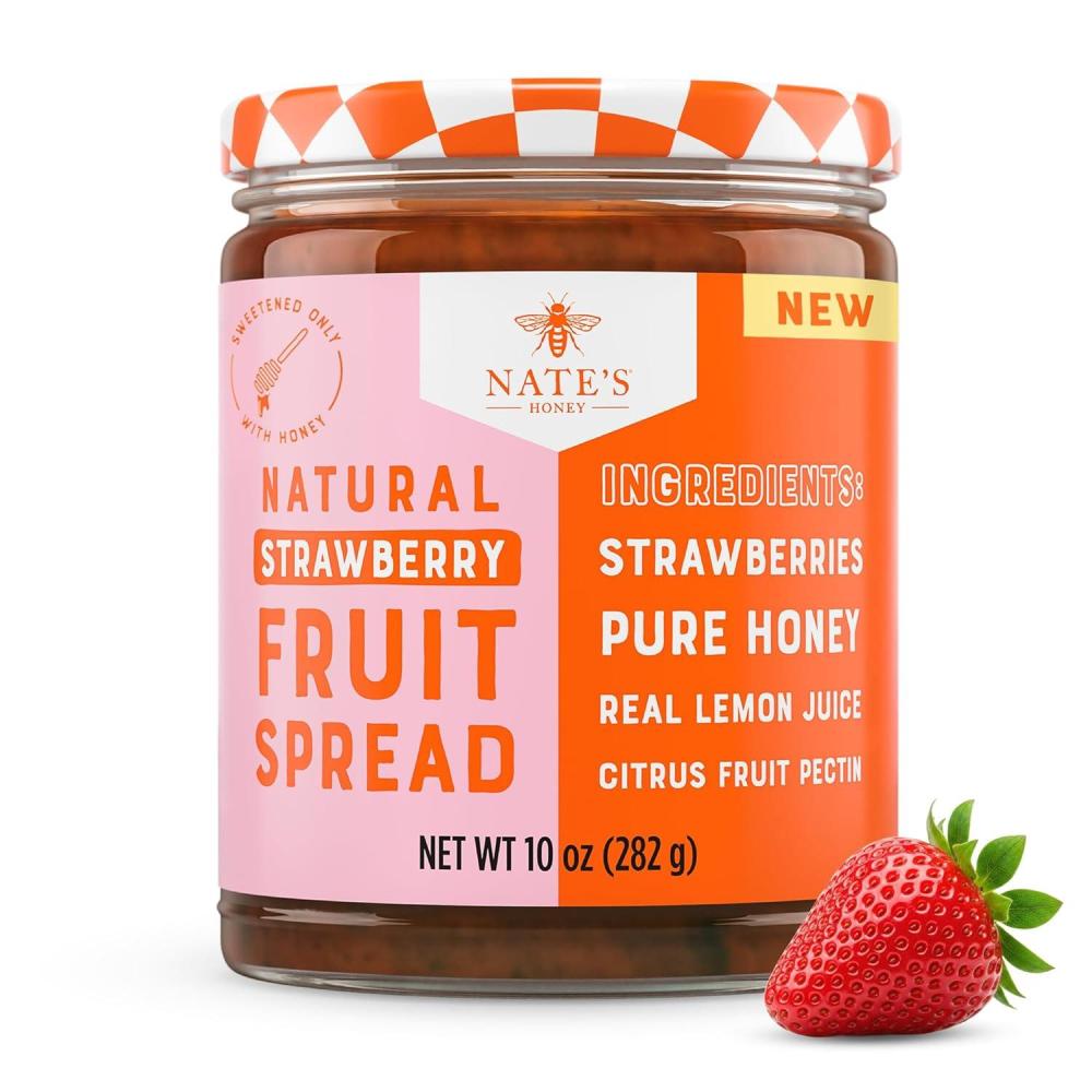 image:imageNates Honey Fruit Spread AllNatural Strawberry Made with Real Strawberries amp No Refined Sugar Sweetened with 100 Pure Honey 10 oz Jar EasytoSpreadStrawberry
