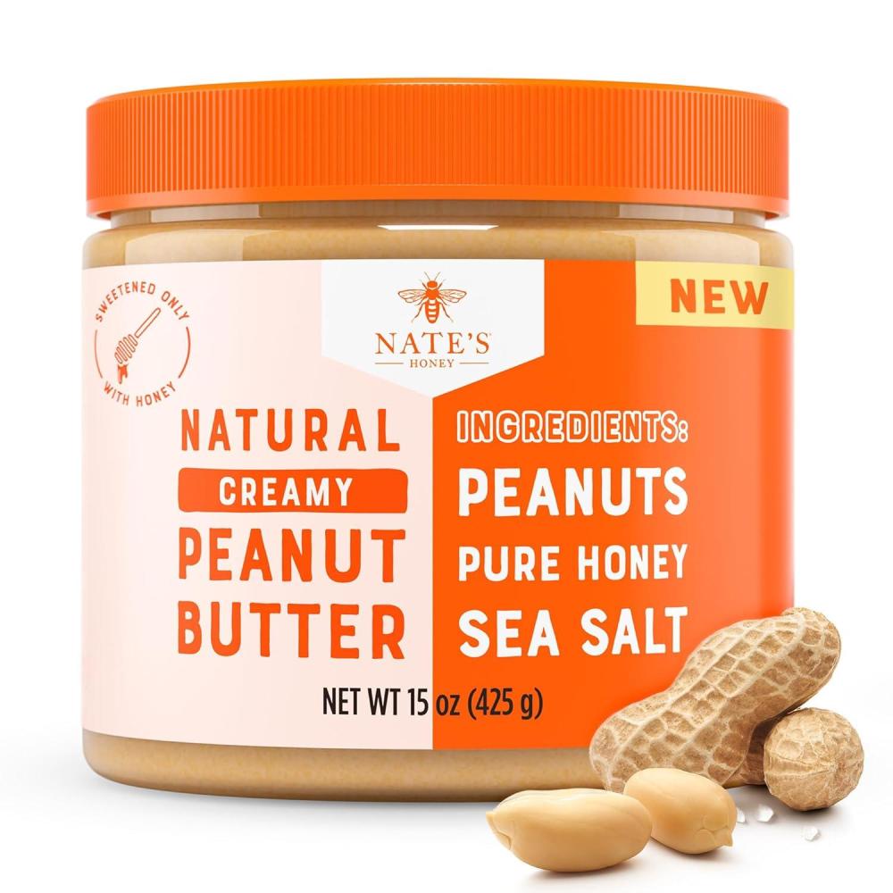 image:imageNates Honey Peanut Butter Creamy AllNatural 3 Real Ingredients Sweetened Only with Pure Honey 15 oz Jar No Refined Sugar No Palm Oil Easy to Stir