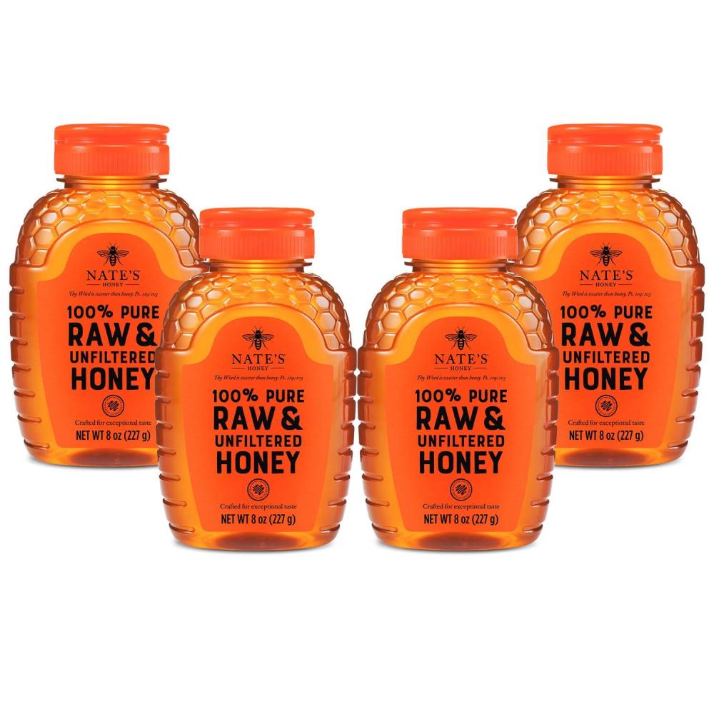 image:imageNature Nates 100 Pure Raw amp Unfiltered Honey AwardWinning Taste 8 oz Squeeze Bottle 4 PackHoney