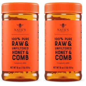 image:imageNates 100 Pure Raw amp Unfiltered Honey and Comb  16oz Jar16 Ounce Pack of 2