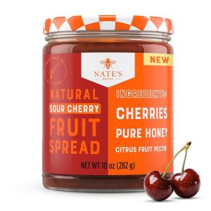image:imageNates Honey Fruit Spread AllNatural Strawberry  Made with Real Strawberries amp No Refined Sugar  Sweetened with 100 Pure Honey  10 oz Jar  EasytoSpreadSour Cherry