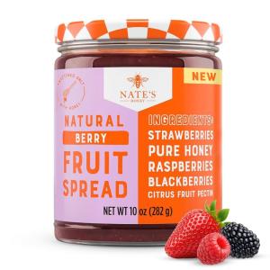 image:imageNates Honey Fruit Spread AllNatural Strawberry  Made with Real Strawberries amp No Refined Sugar  Sweetened with 100 Pure Honey  10 oz Jar  EasytoSpreadMixed Berry