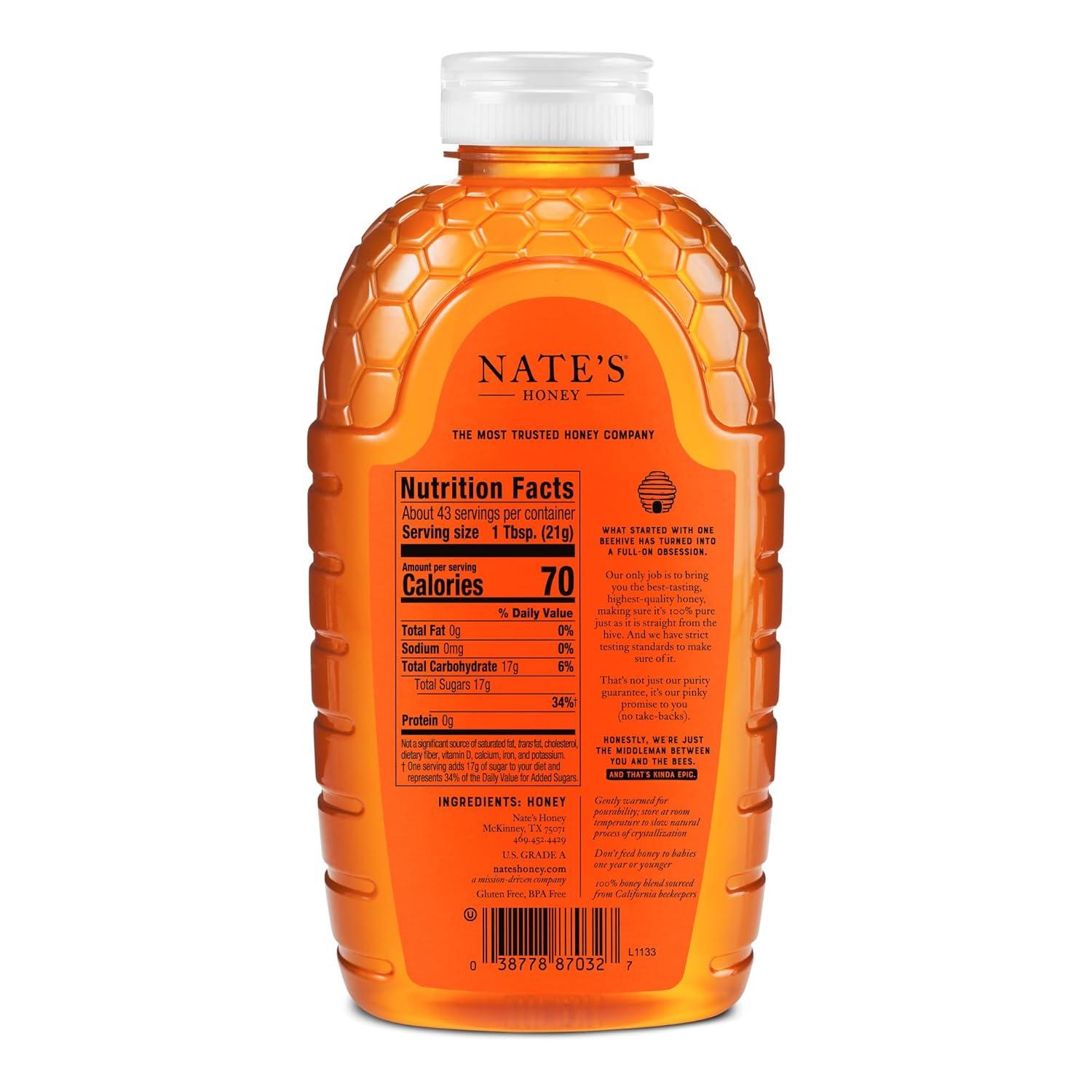 image:imageNates California 100 Pure Raw amp Unfiltered Honey 16 oz Squeeze Bottle Allnatural Sweetener32 Ounce Pack of 1
