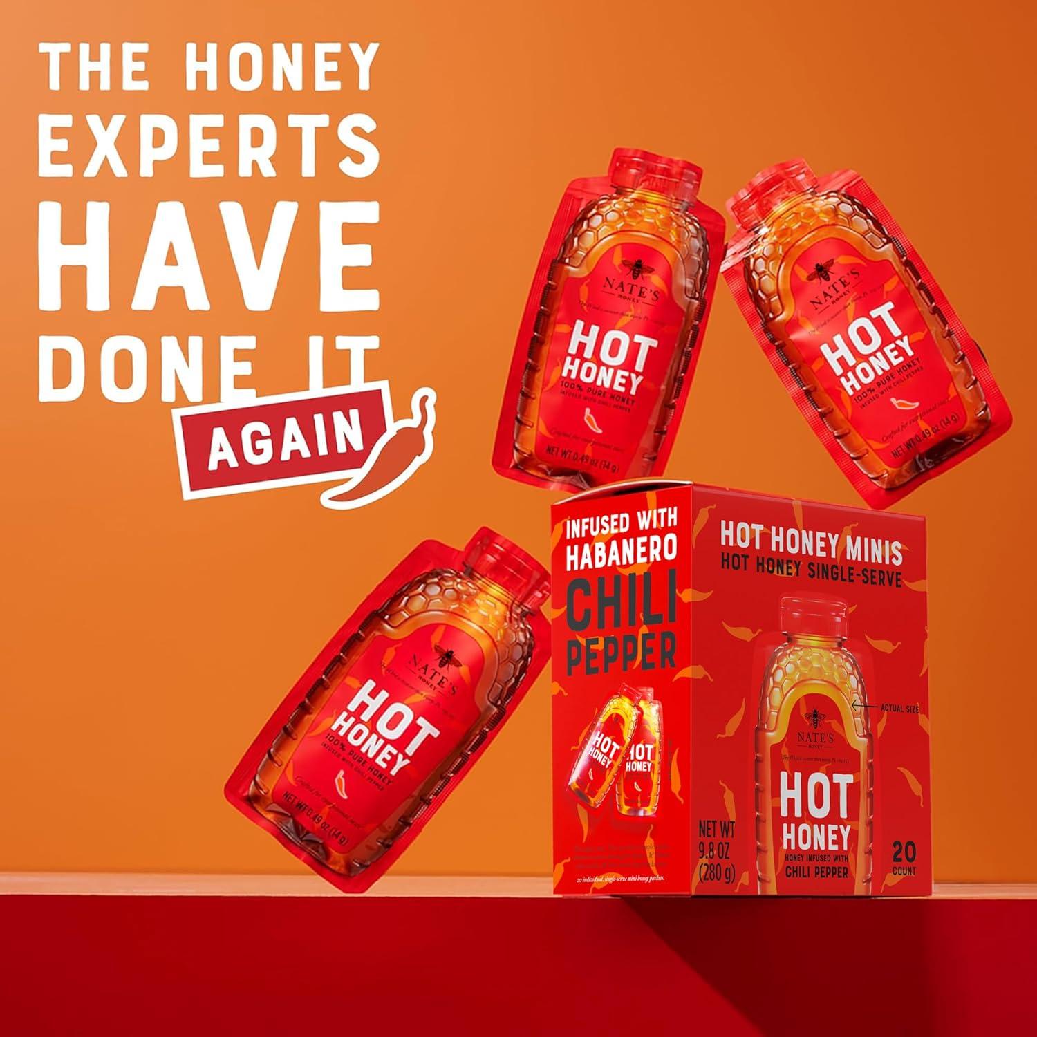 image:imageNates Hot Honey 100 Pure Honey Infused with Habanero Chili Pepper Flakes Awardwinning Taste 8 oz Squeeze Bottle049 Ounce Pack of 20