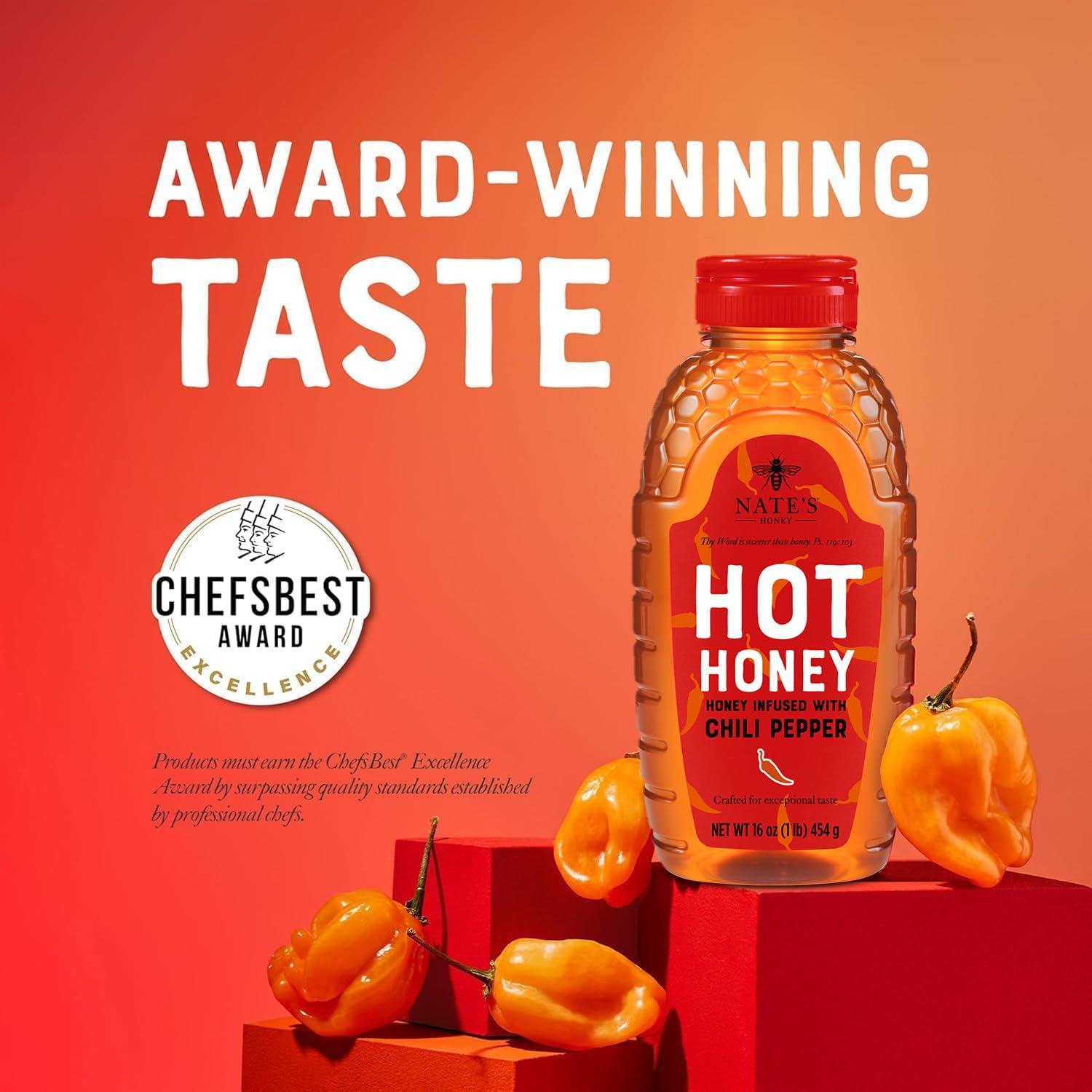 image:imageNates Hot Honey 100 Pure Honey Infused with Habanero Chili Pepper Flakes Awardwinning Taste 8 oz Squeeze Bottle16 Ounce Pack of 1