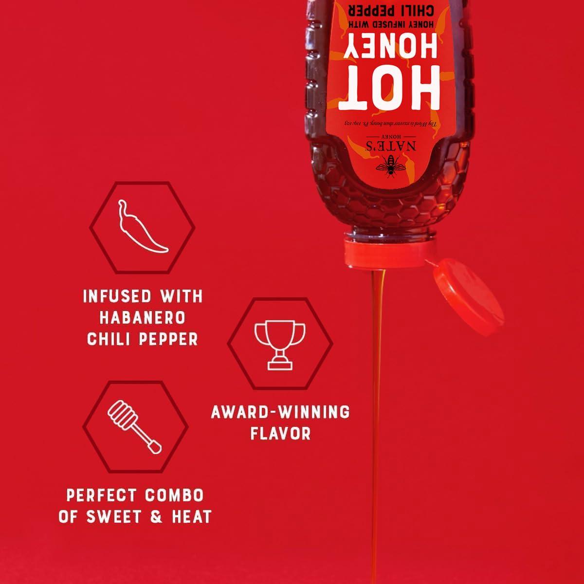 image:imageNates Hot Honey 100 Pure Honey Infused with Habanero Chili Pepper Flakes Awardwinning Taste 8 oz Squeeze Bottle16 Ounce Pack of 1