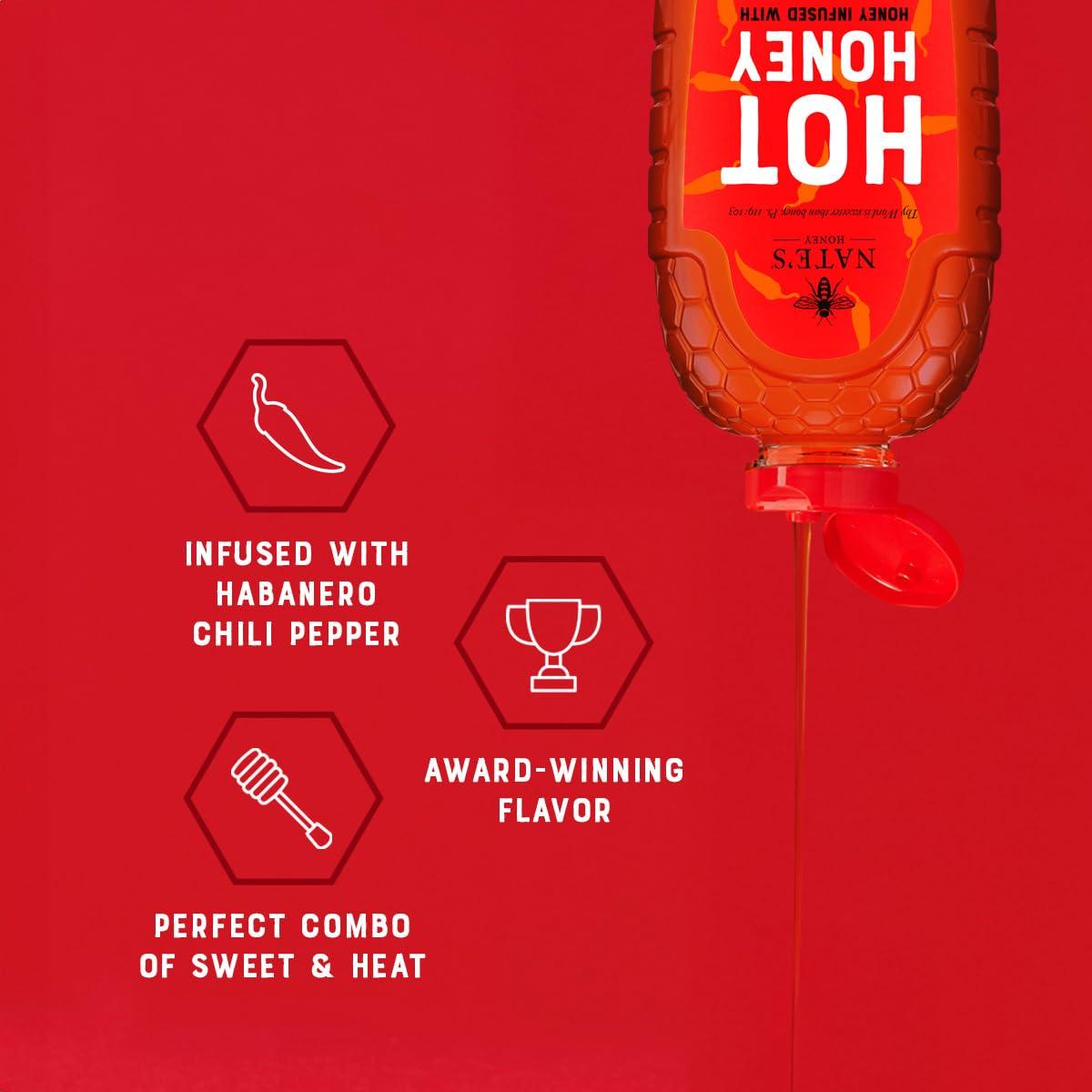 image:imageNates Hot Honey 100 Pure Honey Infused with Habanero Chili Pepper Flakes Awardwinning Taste 8 oz Squeeze Bottle32 Ounce Pack of 1