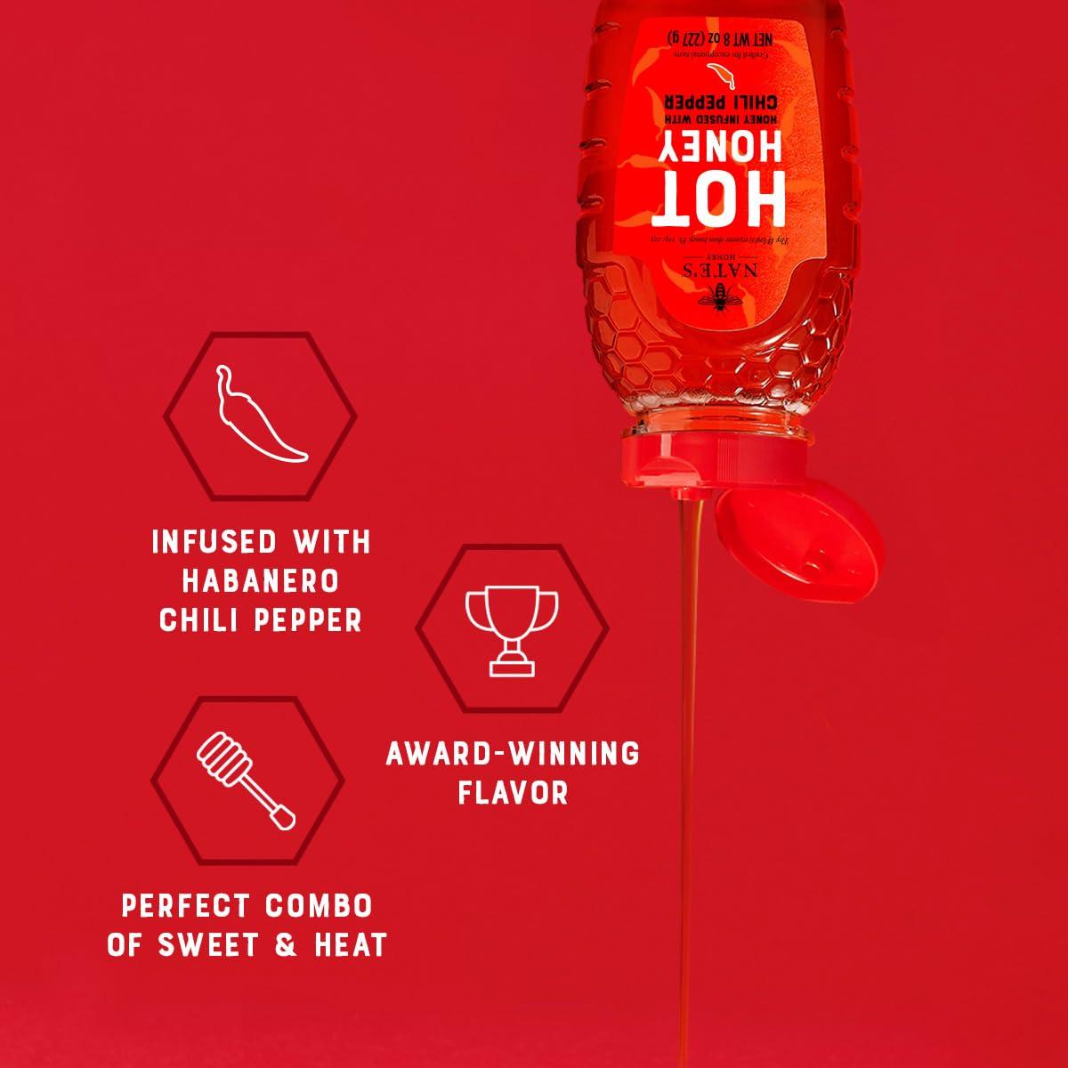 image:imageNates Hot Honey 100 Pure Honey Infused with Habanero Chili Pepper Flakes Awardwinning Taste 8 oz Squeeze Bottle8 Ounce Pack of 1