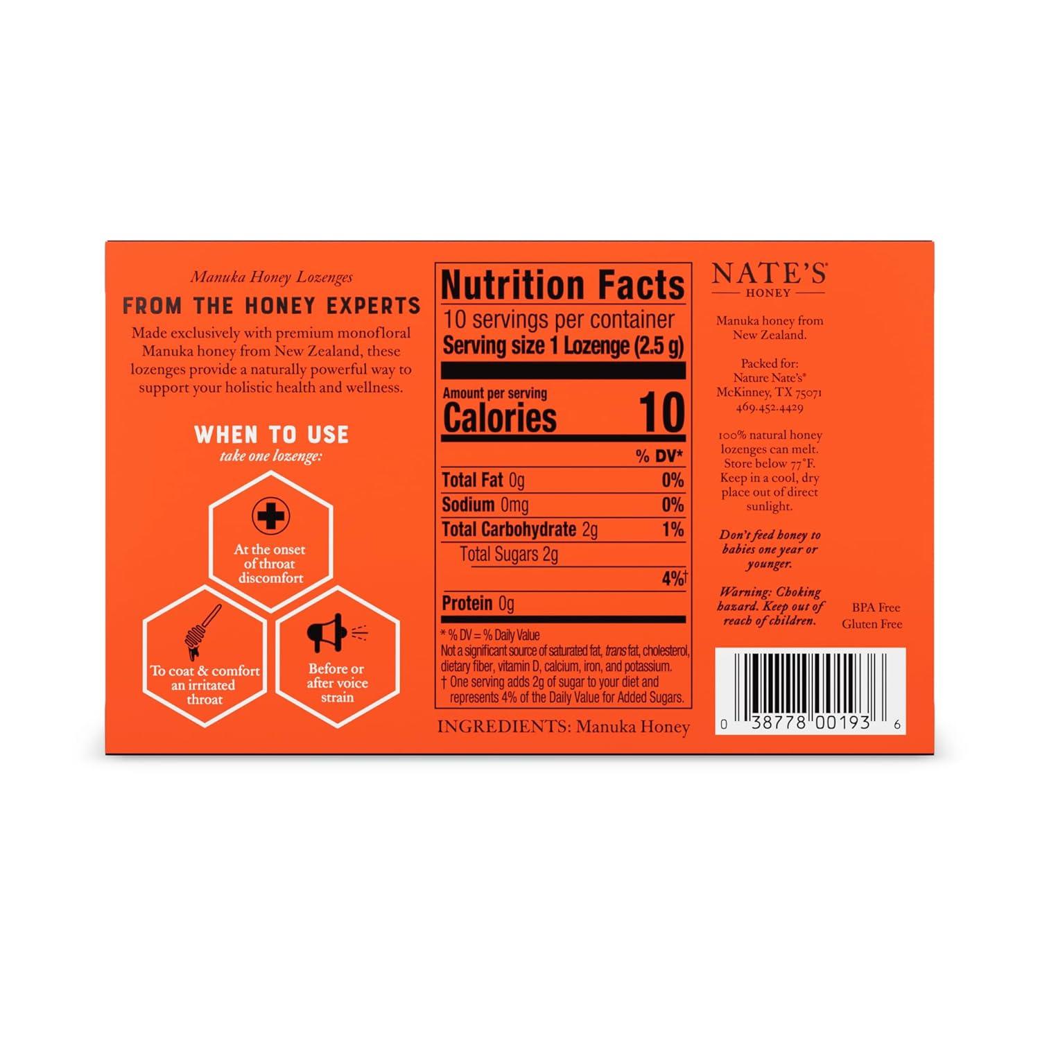 image:imageNates Manuka Honey Lozenges MGO 83  Soothing Throat Lozenges with New Zealand Manuka Honey for Natural Immune Support  10Count Blister Pack