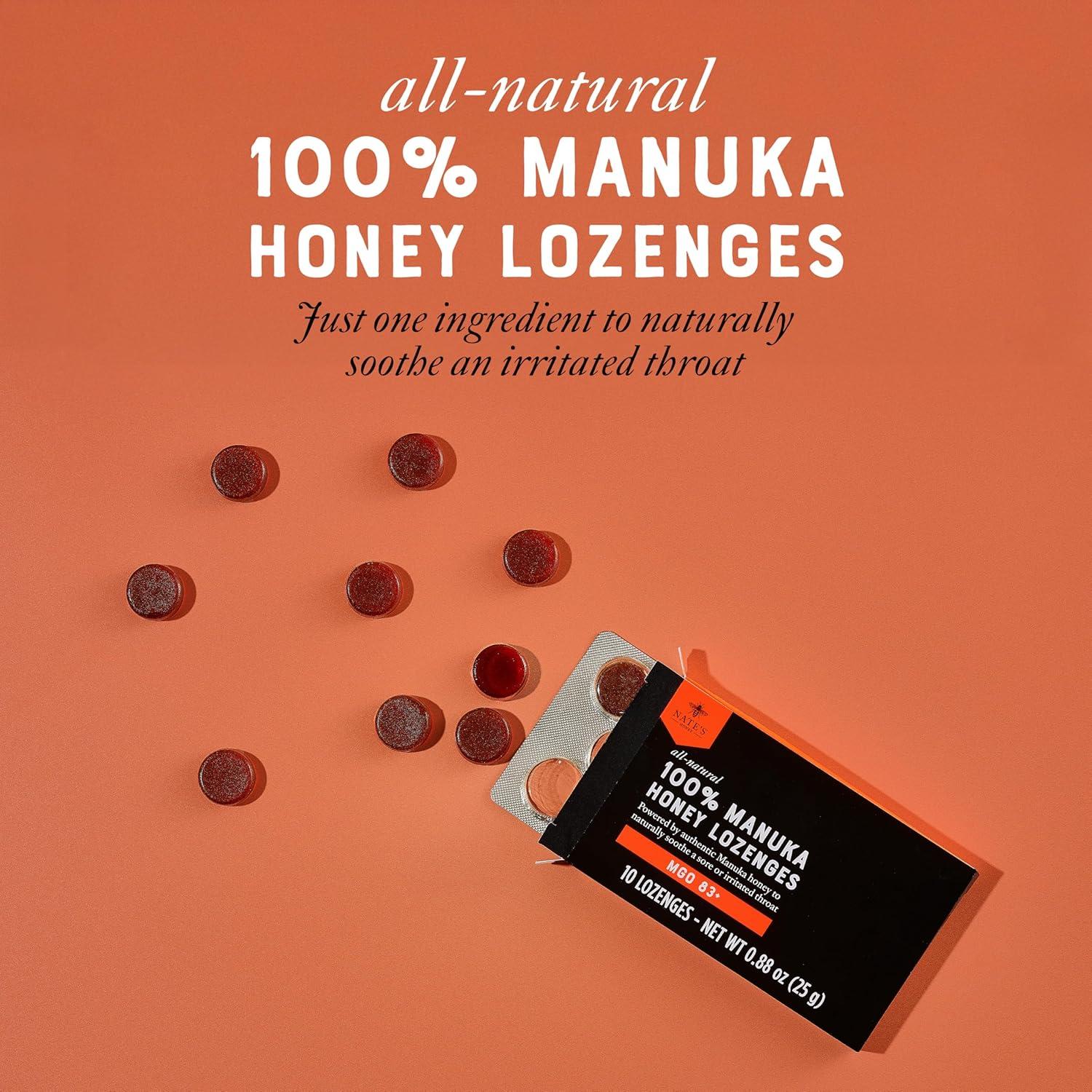image:imageNates Manuka Honey Lozenges MGO 83  Soothing Throat Lozenges with New Zealand Manuka Honey for Natural Immune Support  10Count Blister Pack