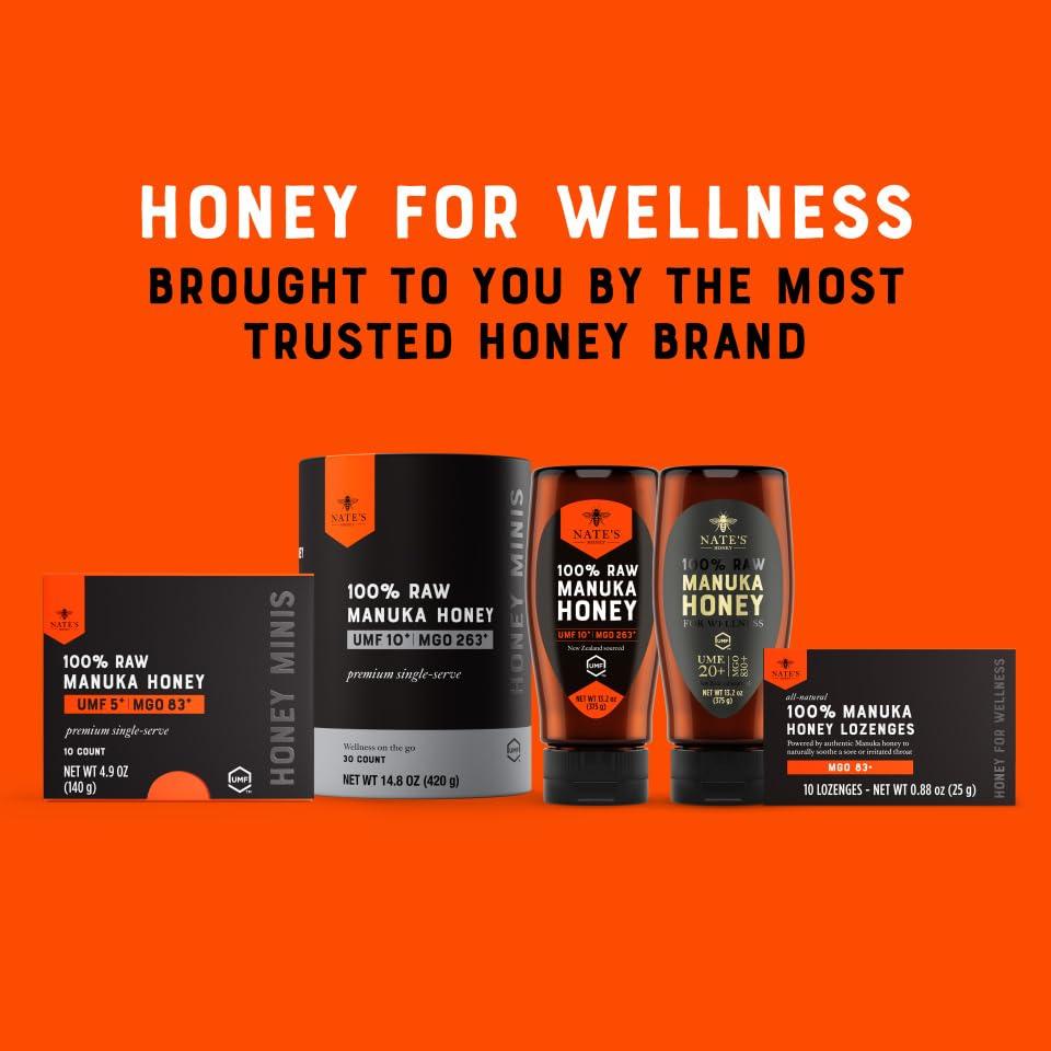 image:imageNates Manuka Honey Lozenges MGO 83  Soothing Throat Lozenges with New Zealand Manuka Honey for Natural Immune Support  10Count Blister Pack