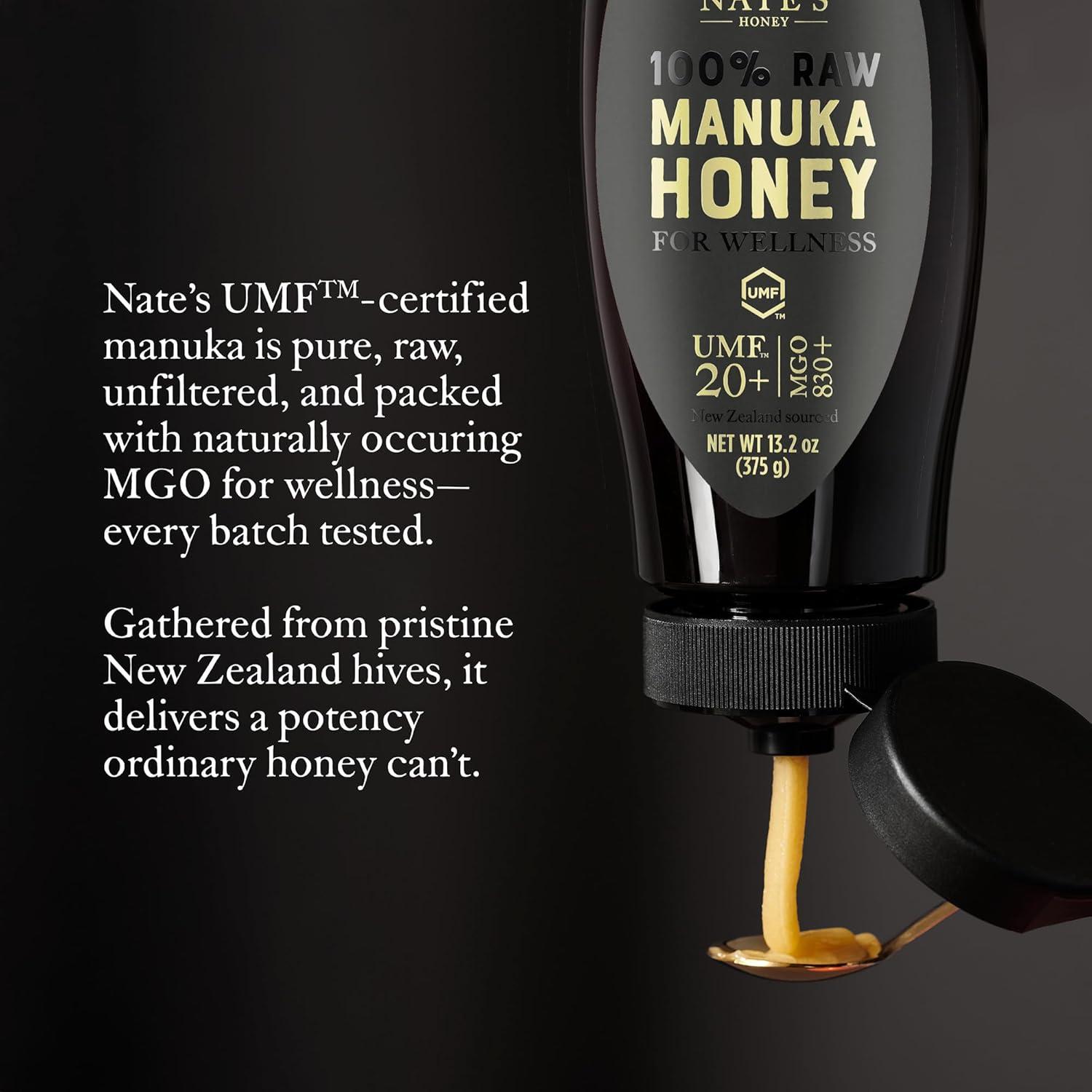 image:imageNates Raw Manuka Honey New Zealand MGO 83 UMF Certified 5 132 oz Squeeze BottleMGO 830 UMF Certified 20