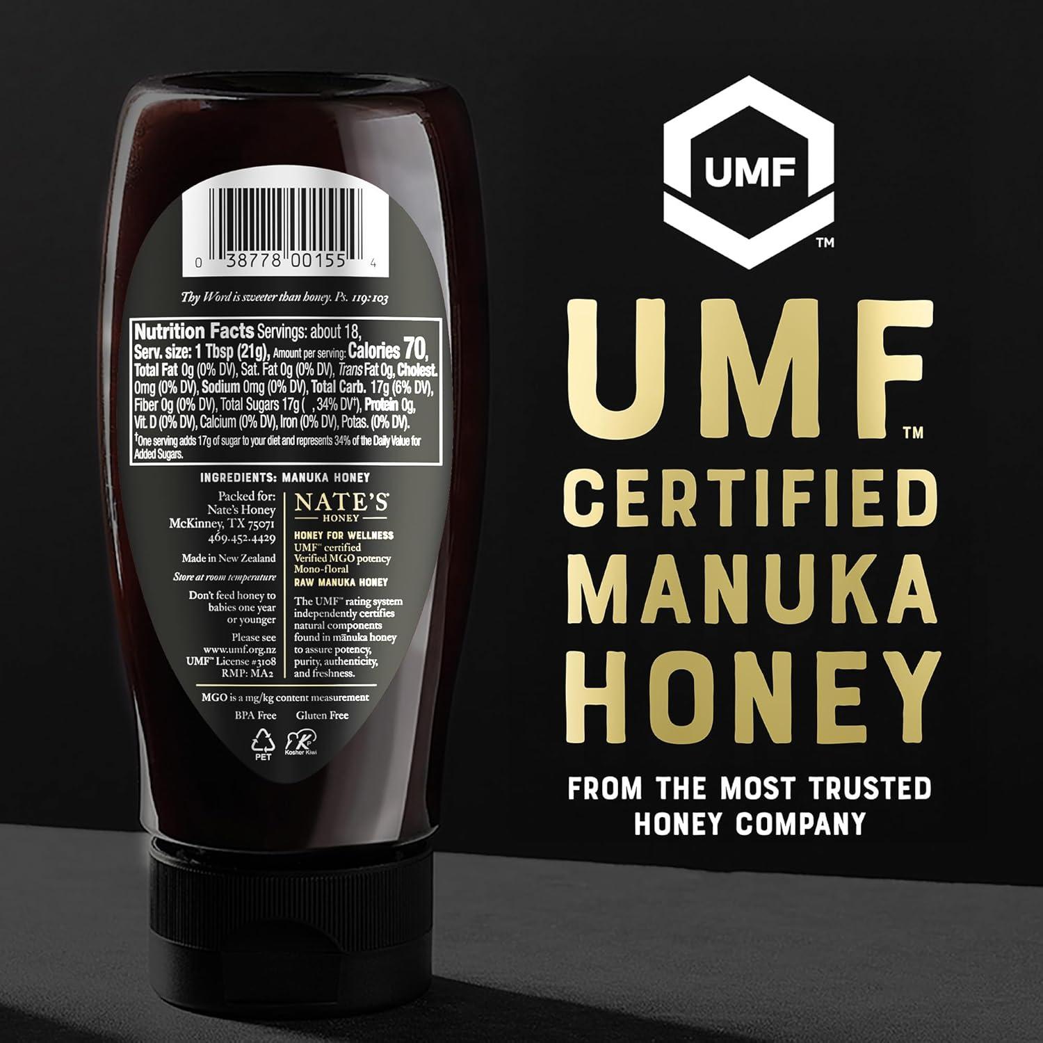 image:imageNates Raw Manuka Honey New Zealand MGO 83 UMF Certified 5 132 oz Squeeze BottleMGO 830 UMF Certified 20