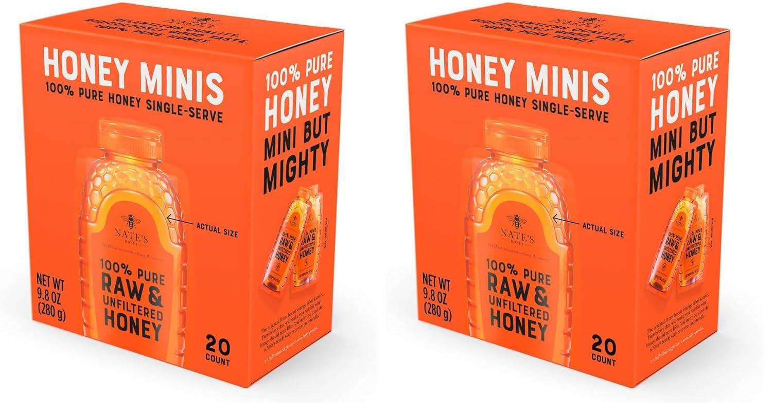 image:imageNates Organic Honey Minis SingleServe Organic 100 Pure Raw amp Unfiltered Honey 20 Count Box USDA Certified Convenient Packs for Travel and Everyday Use 049oz PacketsClassic Honey