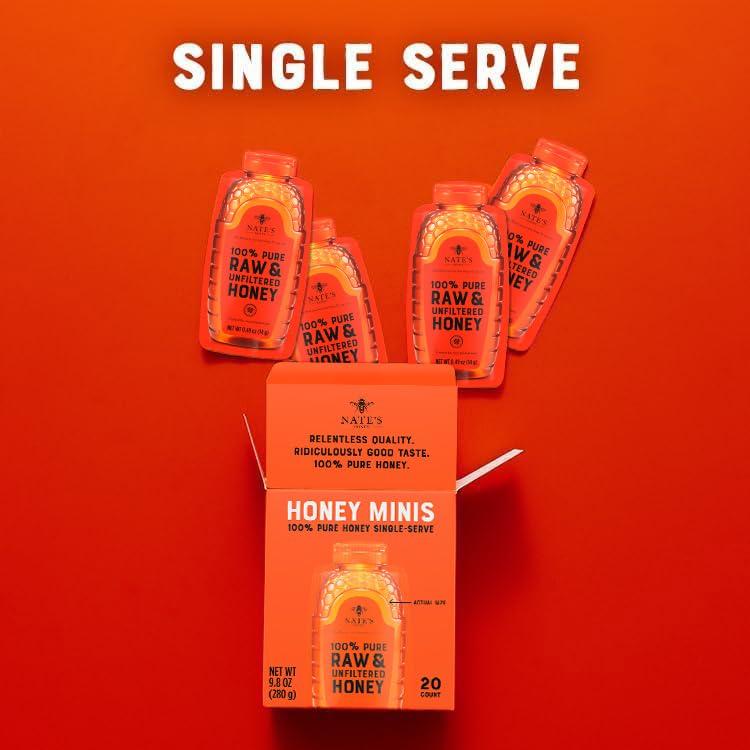 image:imageNates Organic Honey Minis SingleServe Organic 100 Pure Raw amp Unfiltered Honey 20 Count Box USDA Certified Convenient Packs for Travel and Everyday Use 049oz PacketsClassic Honey